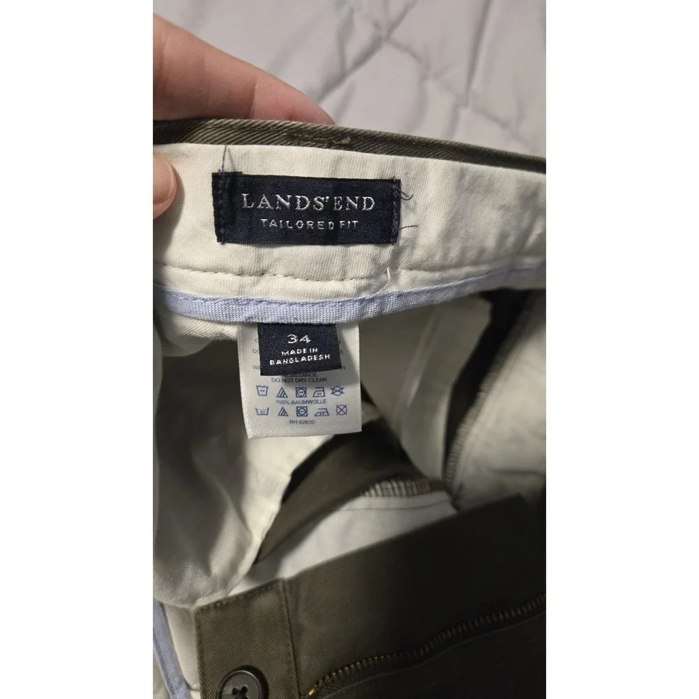 Lot 2 Lands' End Men's Chino Pants ~ 34x32 Tailored Fit Blue & Olive Cotton PICS